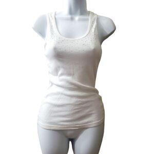 Vintage Aeropostale Womens White Rhinestone Blingee Racerback Tank Top